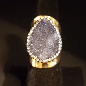 WIDE CIGAR BAND AGATE TITANIUM DRUZY CZ PAVE RING GOLD PLATED